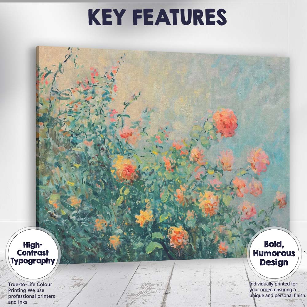 Soft Impressionist Pink Rose Garden Floral Painting Canvas Wall Art Print Decor Picture Ready to Hang