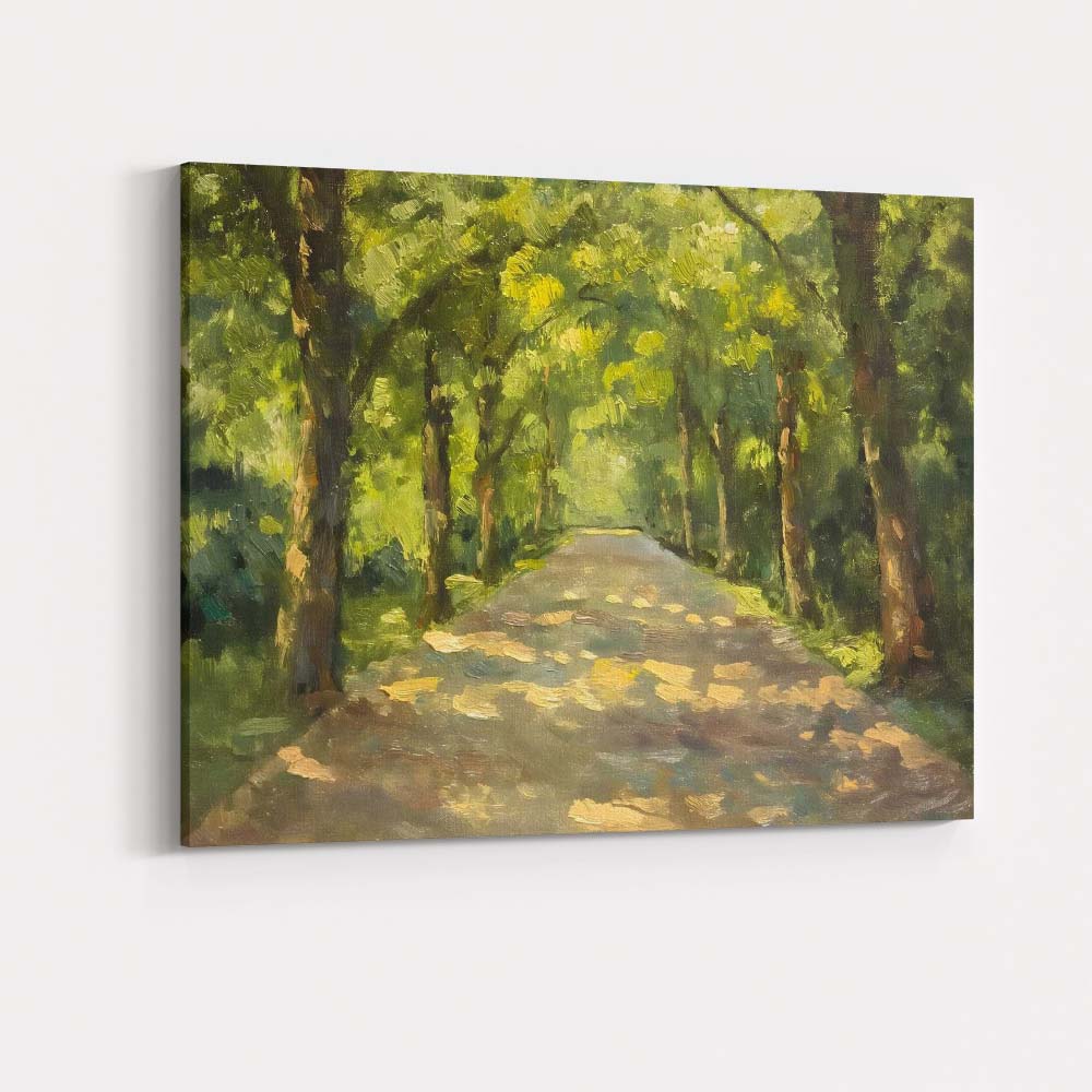Sunlit Tree Lined Country Lane Impressionist Landscape Canvas Wall Art Print Decor Picture Ready to Hang