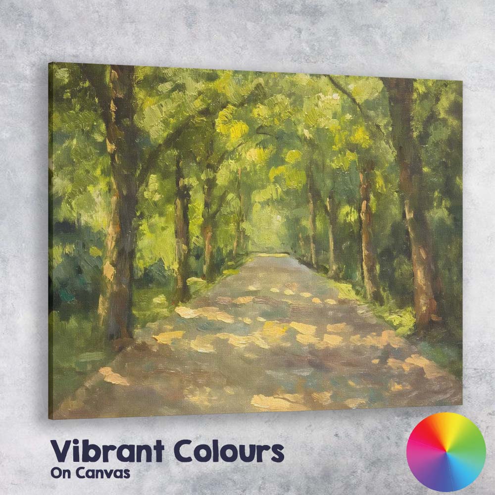 Sunlit Tree Lined Country Lane Impressionist Landscape Canvas Wall Art Print Decor Picture Ready to Hang