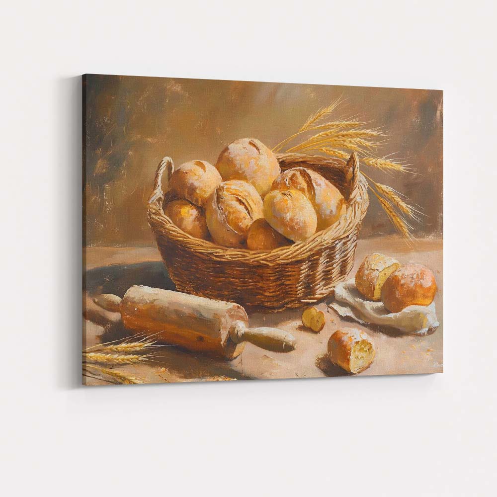 Rustic Bread Basket Bakery Still Life Canvas Wall Art Print Decor Picture Ready to Hang