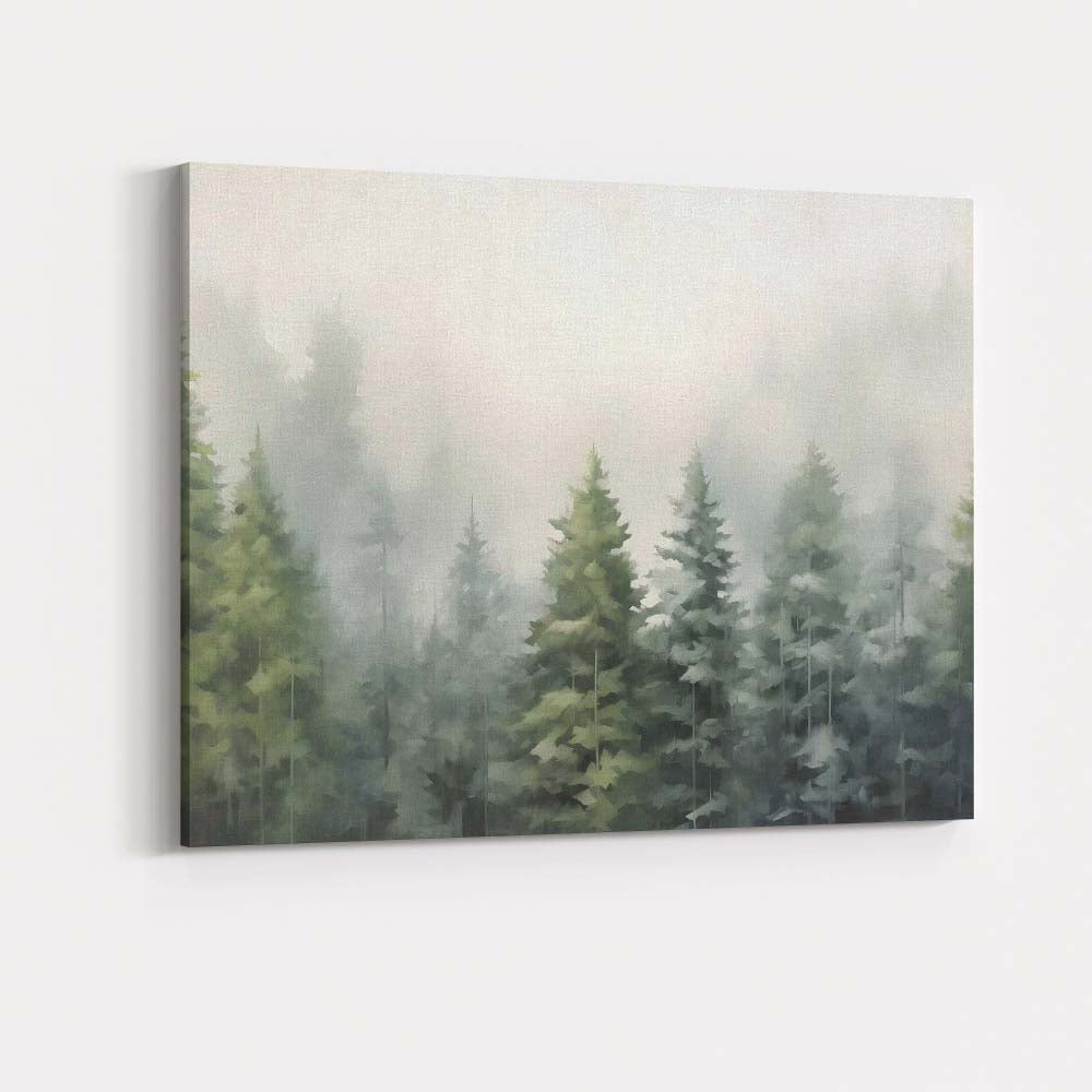 Misty Evergreen Pine Forest Woodland Landscape Canvas Wall Art Print Decor Picture Ready to Hang