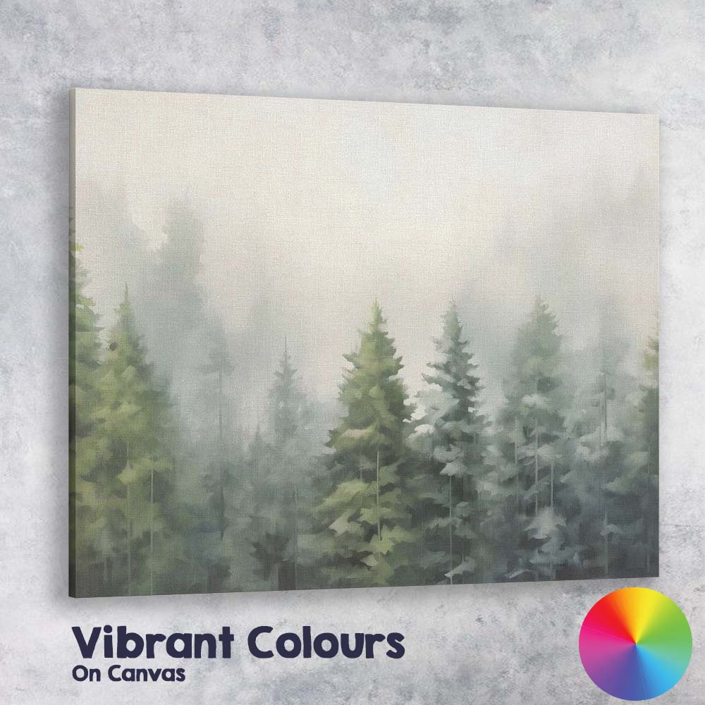 Misty Evergreen Pine Forest Woodland Landscape Canvas Wall Art Print Decor Picture Ready to Hang