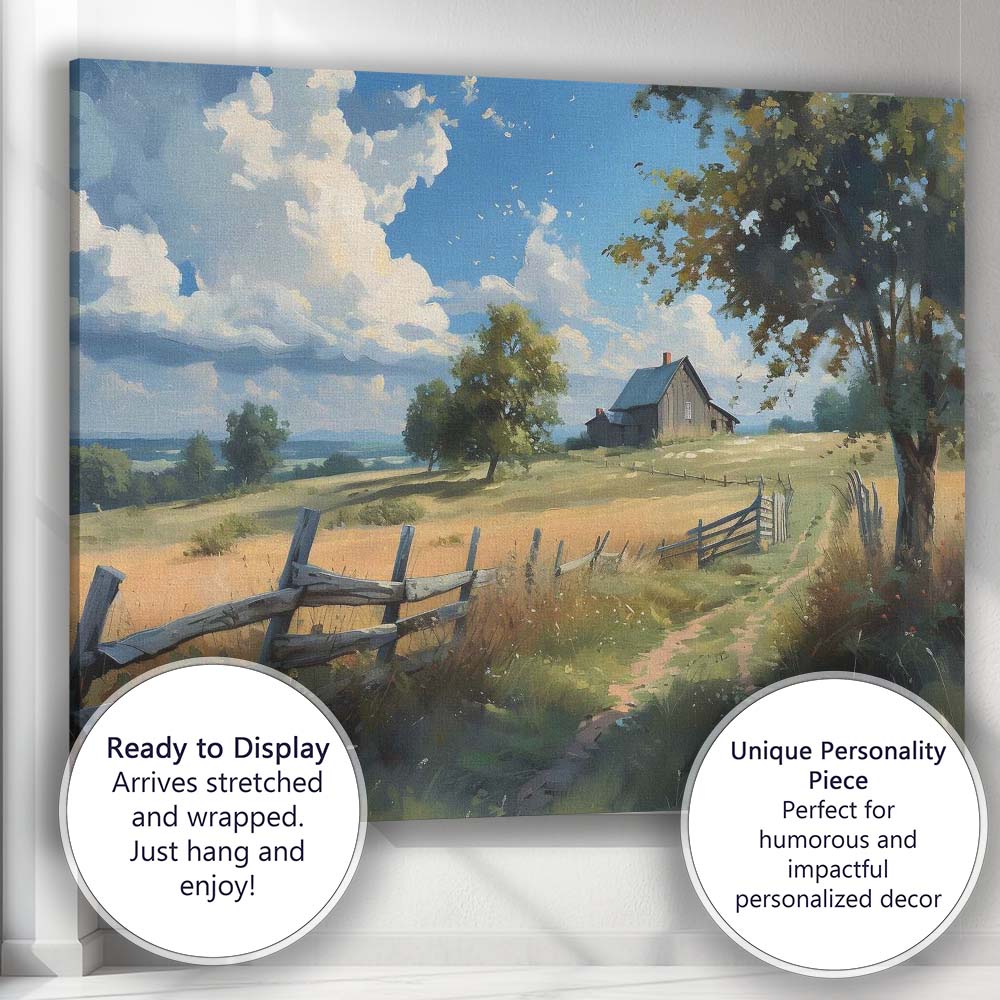 Sunny Countryside Farmhouse Rustic Rural Landscape Canvas Wall Art Print Decor Picture Ready to Hang