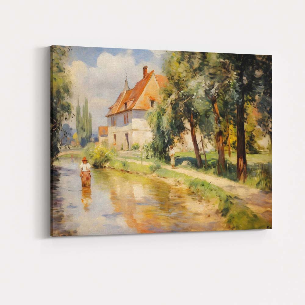 Impressionist Riverside Country House Summer Landscape Canvas Wall Art Print Decor Picture Ready to Hang