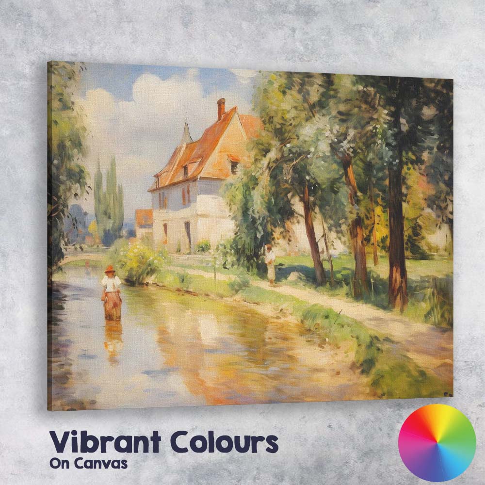 Impressionist Riverside Country House Summer Landscape Canvas Wall Art Print Decor Picture Ready to Hang
