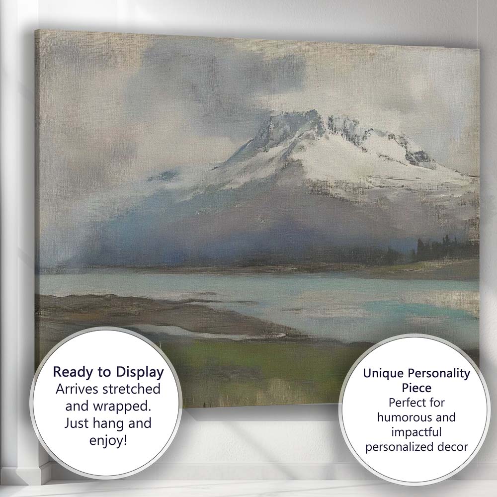 Minimalist Snow Capped Mountain Lake Landscape Canvas Wall Art Print Decor Picture Ready to Hang