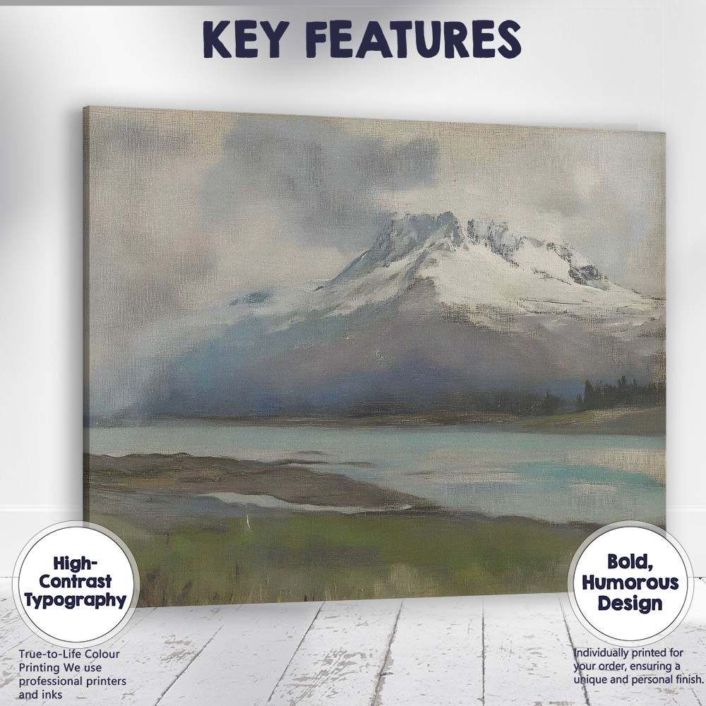 Minimalist Snow Capped Mountain Lake Landscape Canvas Wall Art Print Decor Picture Ready to Hang