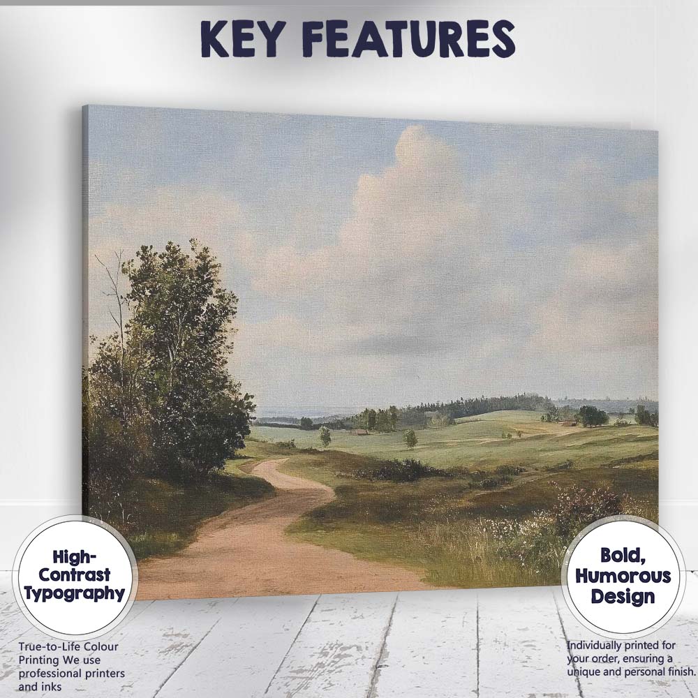 Traditional Countryside Winding Country Lane Rolling Hills Landscape Canvas Wall Art Print Decor Picture Ready to Hang