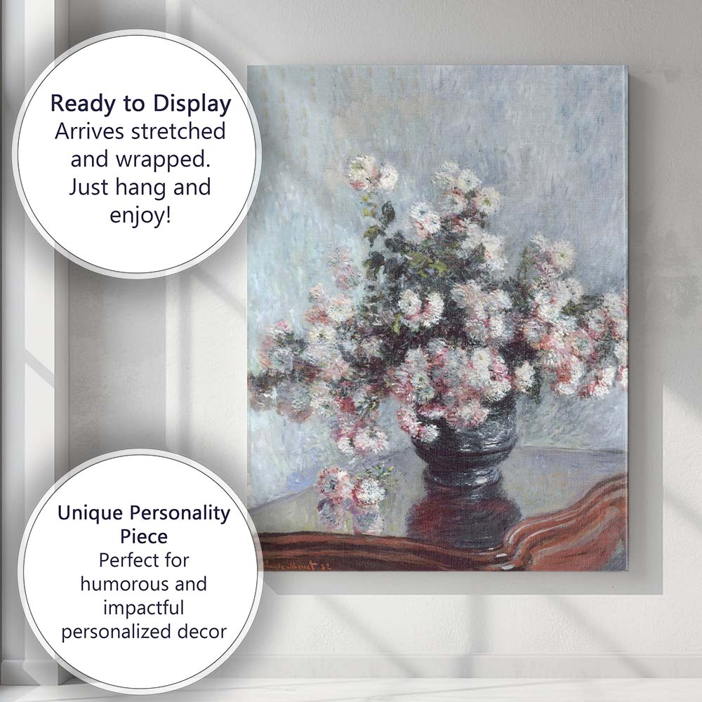 Impressionist White Chrysanthemum Bouquet Still Life Floral Canvas Wall Art Print Decor Picture Ready to Hang