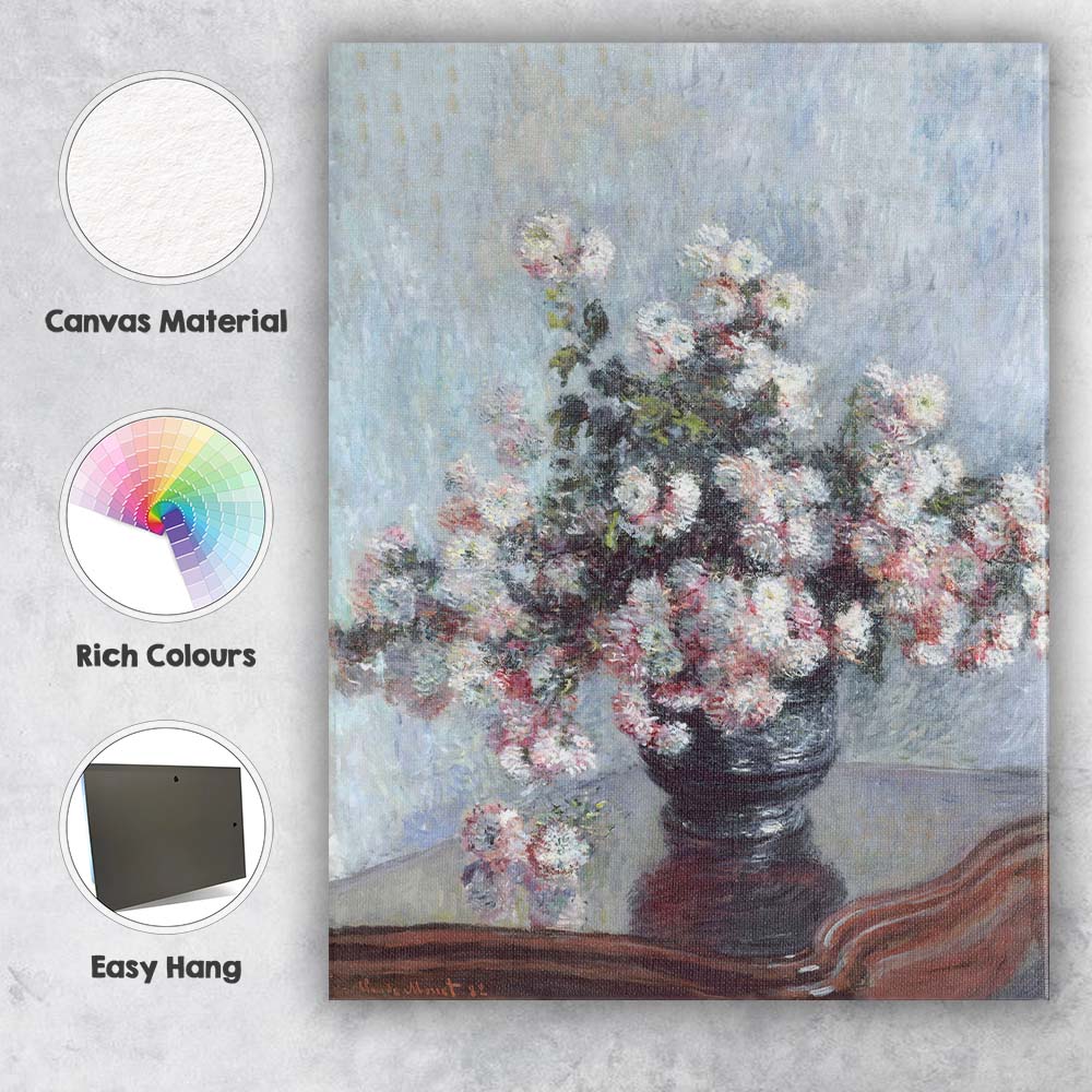 Impressionist White Chrysanthemum Bouquet Still Life Floral Canvas Wall Art Print Decor Picture Ready to Hang