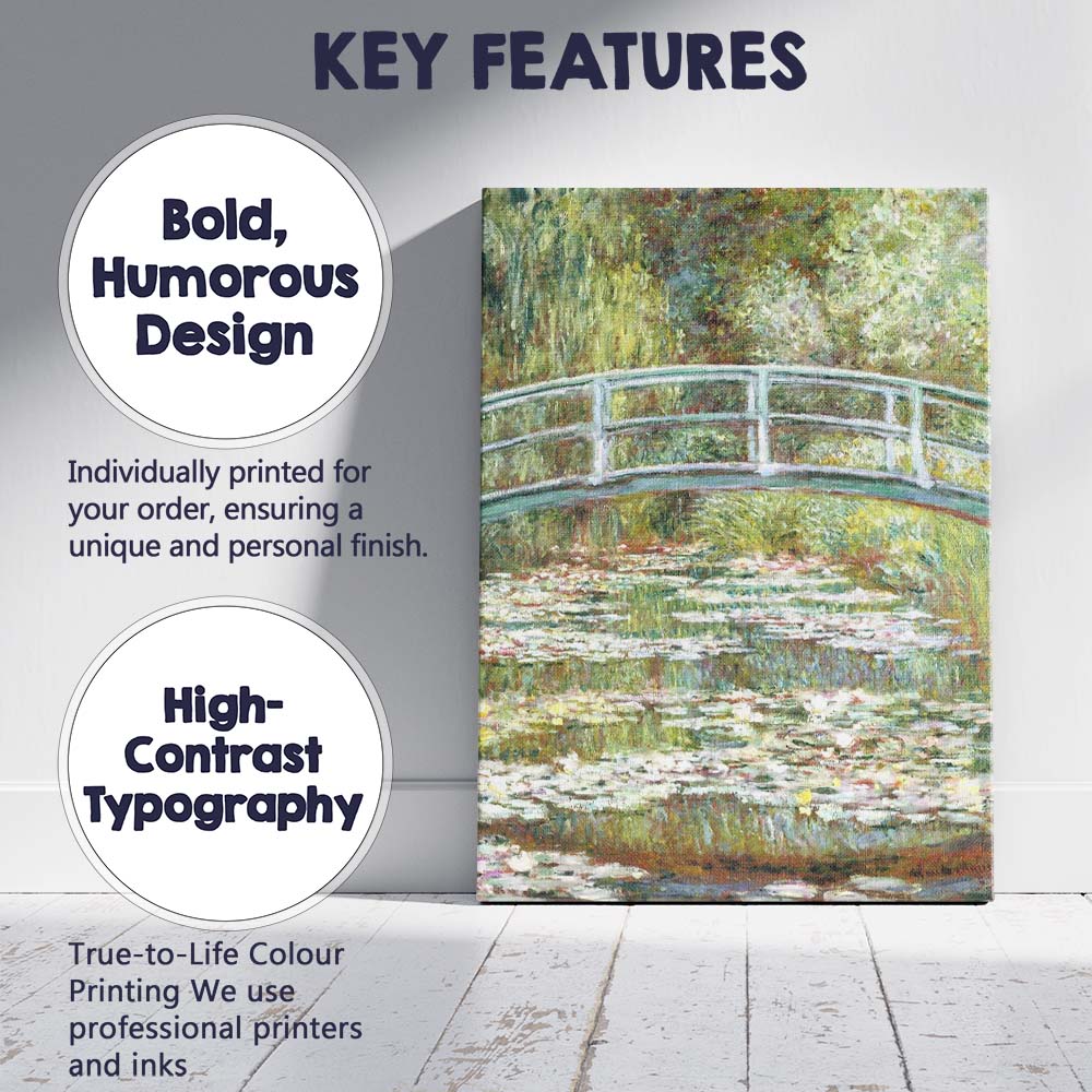 Impressionist Japanese Bridge Water Lily Pond Garden Canvas Wall Art Print Decor Picture Ready to Hang