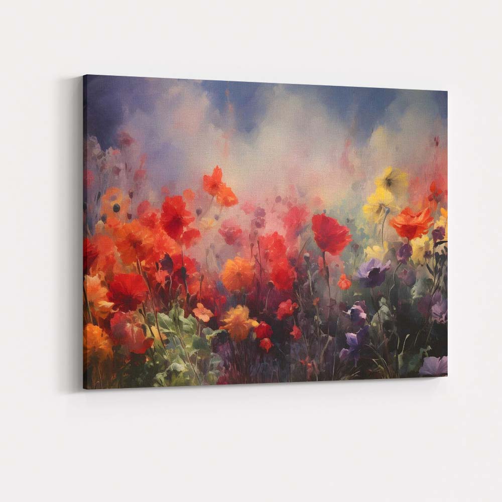 Vibrant Colourful Wildflower Meadow Impressionist Floral Landscape Canvas Wall Art Print Decor Picture Ready to Hang