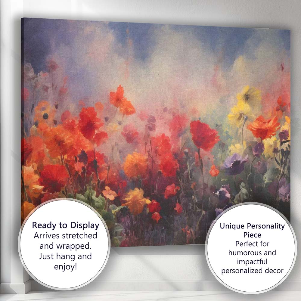 Vibrant Colourful Wildflower Meadow Impressionist Floral Landscape Canvas Wall Art Print Decor Picture Ready to Hang