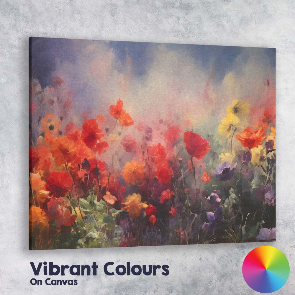 Vibrant Colourful Wildflower Meadow Impressionist Floral Landscape Canvas Wall Art Print Decor Picture Ready to Hang