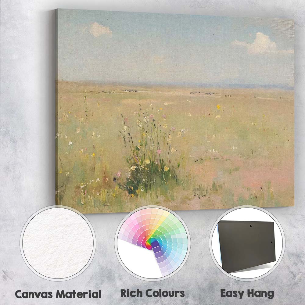 Minimalist Wildflower Meadow Soft Neutral Landscape Canvas Wall Art Print Decor Picture Ready to Hang