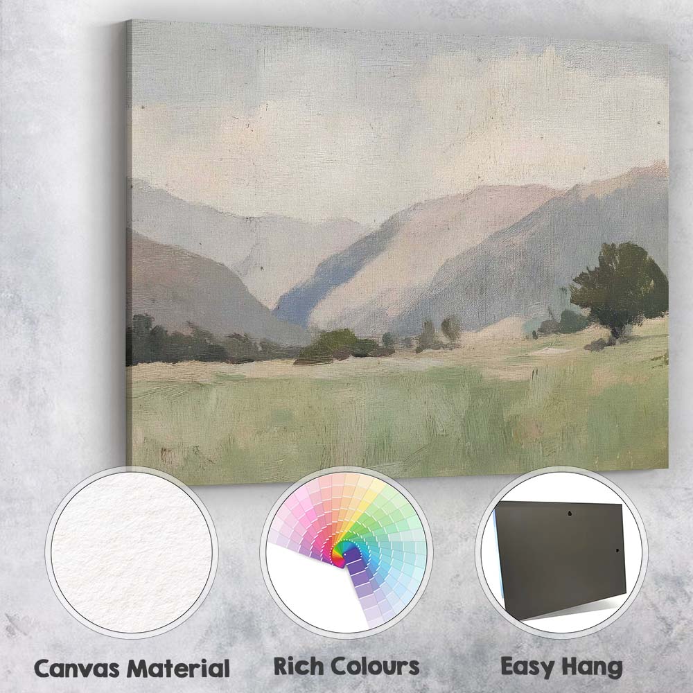 Minimalist Mountain Valley Soft Neutral Landscape Canvas Wall Art Print Decor Picture Ready to Hang