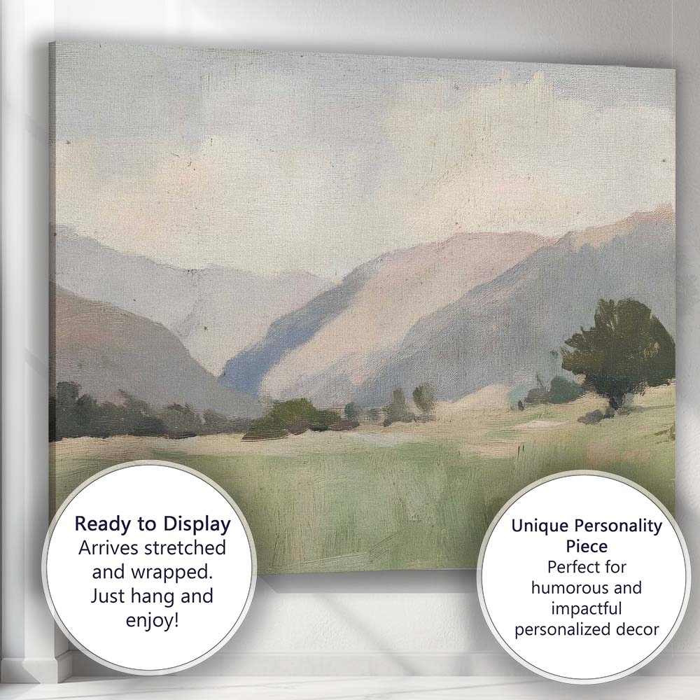 Minimalist Mountain Valley Soft Neutral Landscape Canvas Wall Art Print Decor Picture Ready to Hang