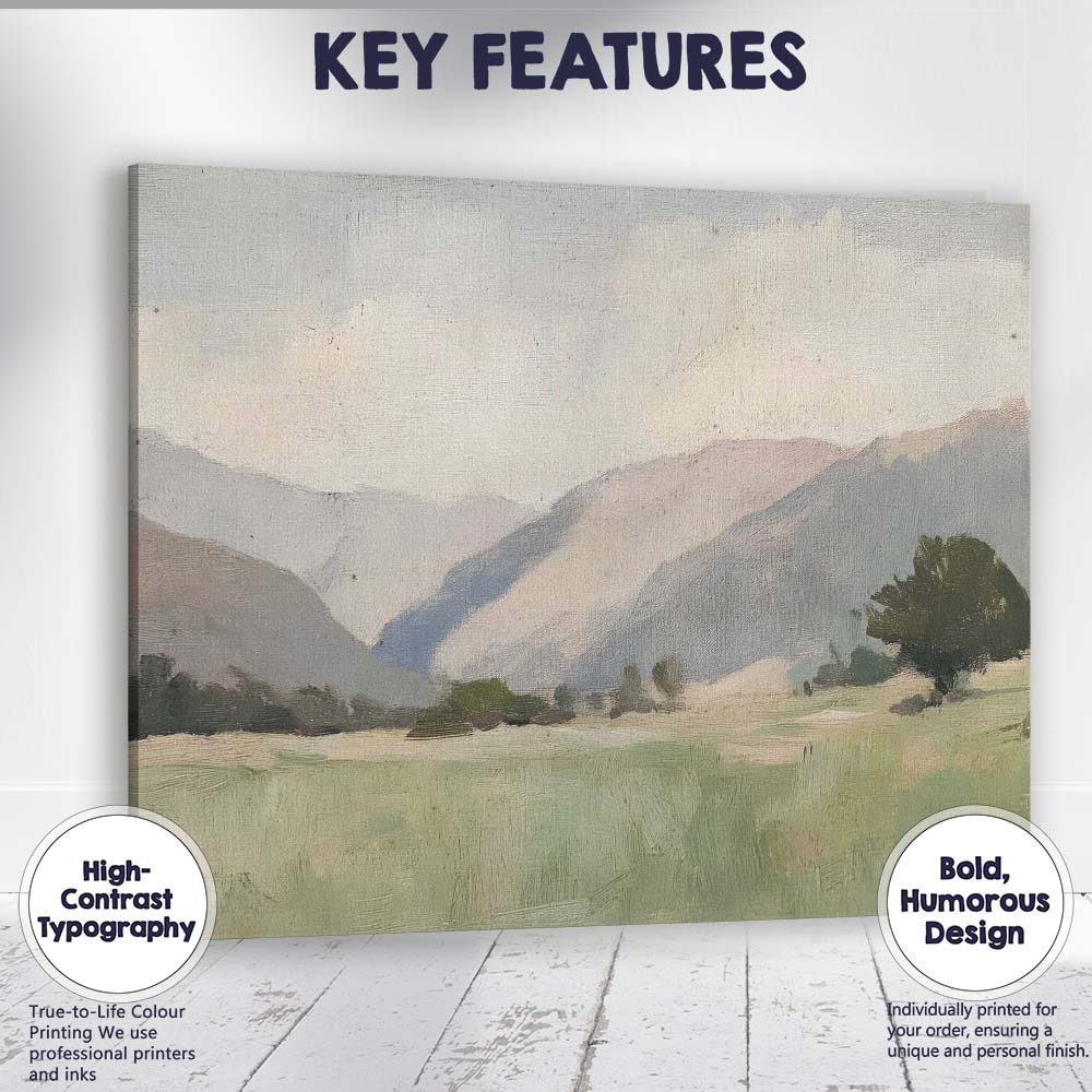Minimalist Mountain Valley Soft Neutral Landscape Canvas Wall Art Print Decor Picture Ready to Hang