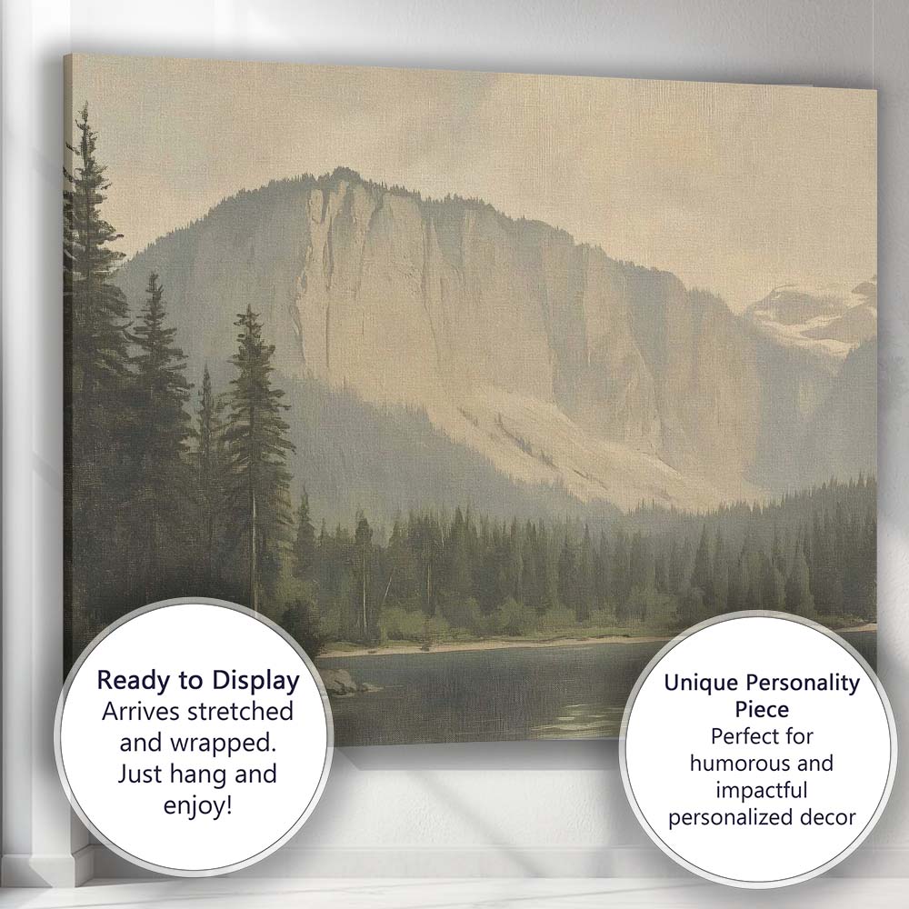 Rustic Mountain Lake Pine Forest Landscape Canvas Wall Art Print Decor Picture Ready to Hang