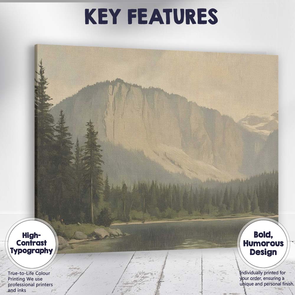 Rustic Mountain Lake Pine Forest Landscape Canvas Wall Art Print Decor Picture Ready to Hang