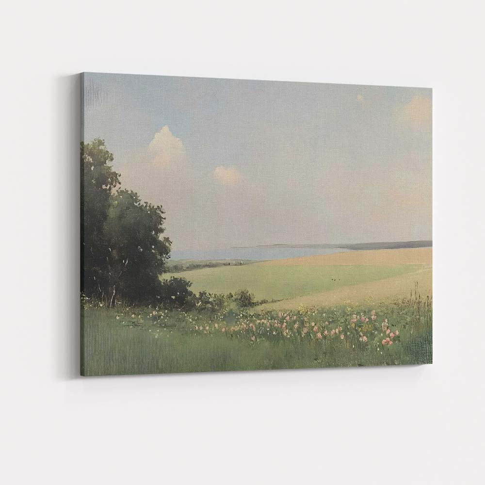 Pastel Coastal Wildflower Meadow Scenic Landscape Canvas Wall Art Print Decor Picture Ready to Hang