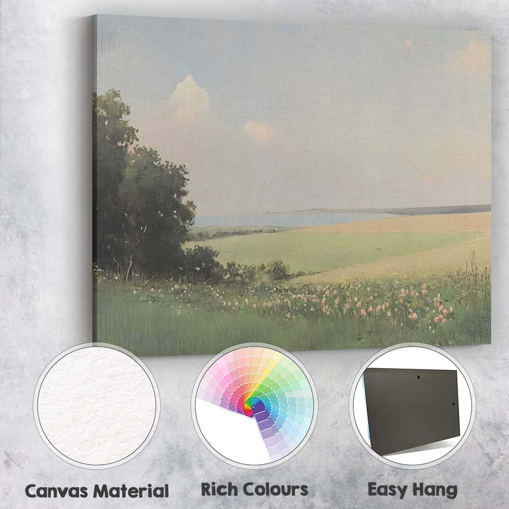 Pastel Coastal Wildflower Meadow Scenic Landscape Canvas Wall Art Print Decor Picture Ready to Hang