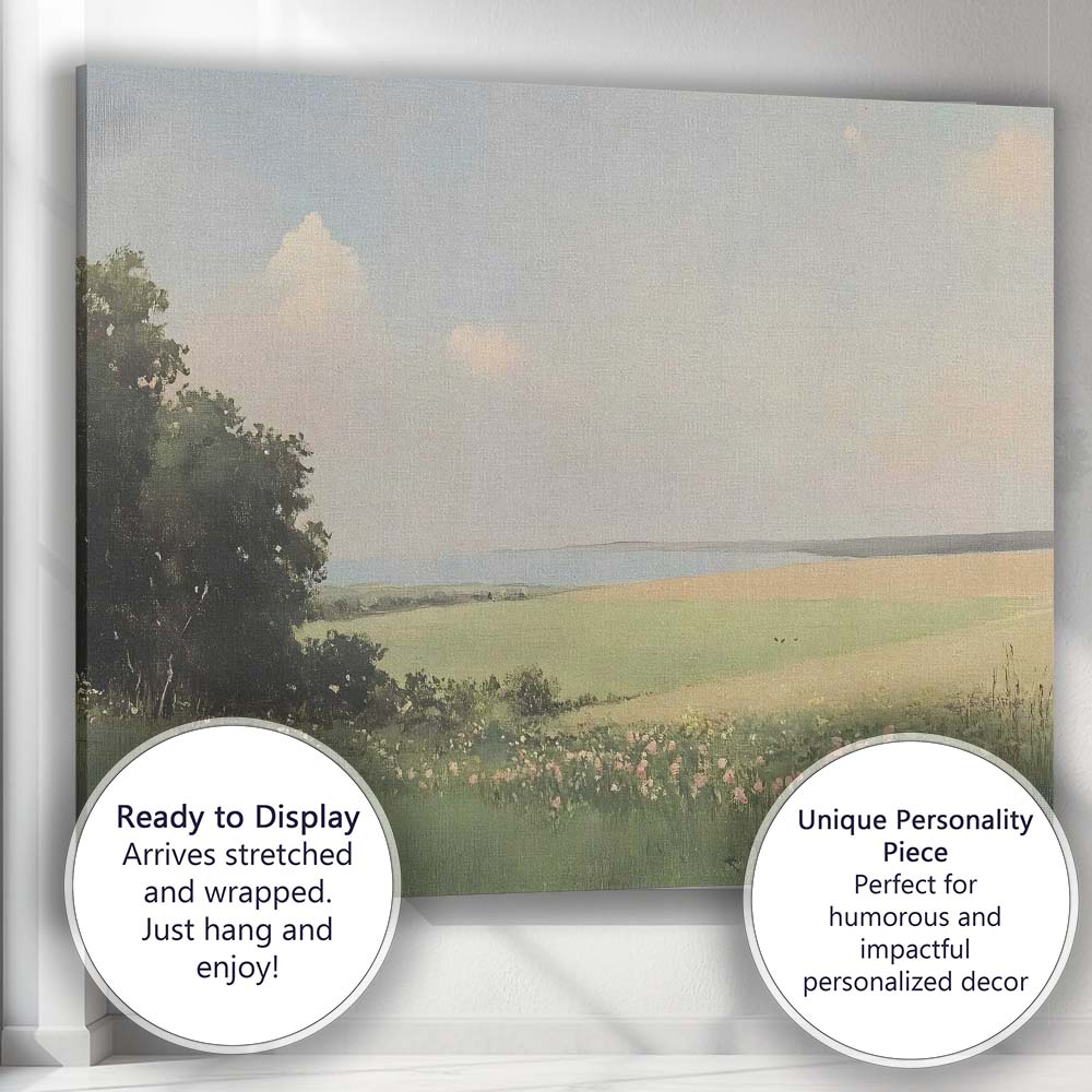 Pastel Coastal Wildflower Meadow Scenic Landscape Canvas Wall Art Print Decor Picture Ready to Hang