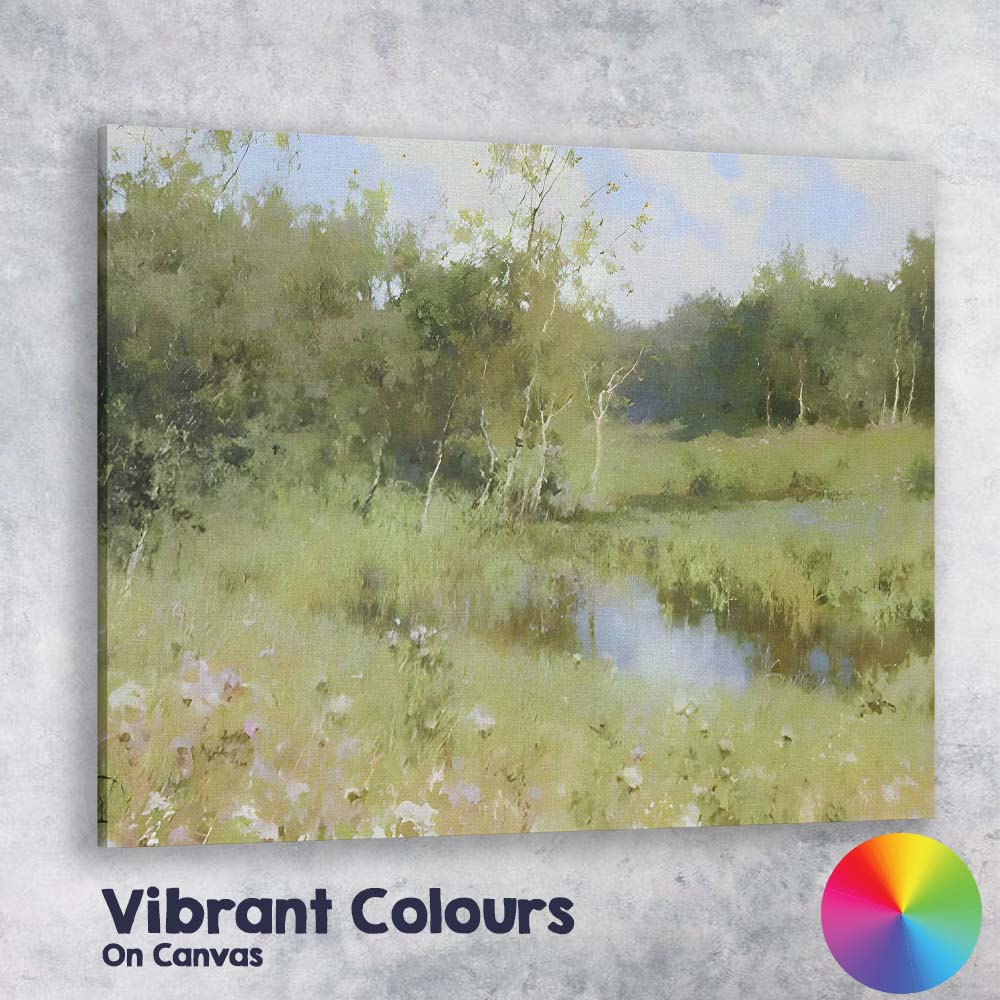Impressionist Woodland Pond Summer Landscape Canvas Wall Art Print Decor Picture Ready to Hang