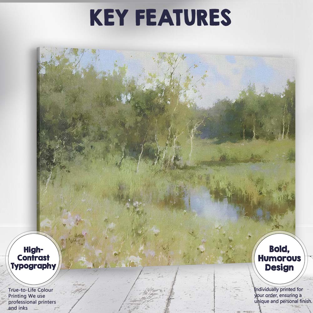 Impressionist Woodland Pond Summer Landscape Canvas Wall Art Print Decor Picture Ready to Hang