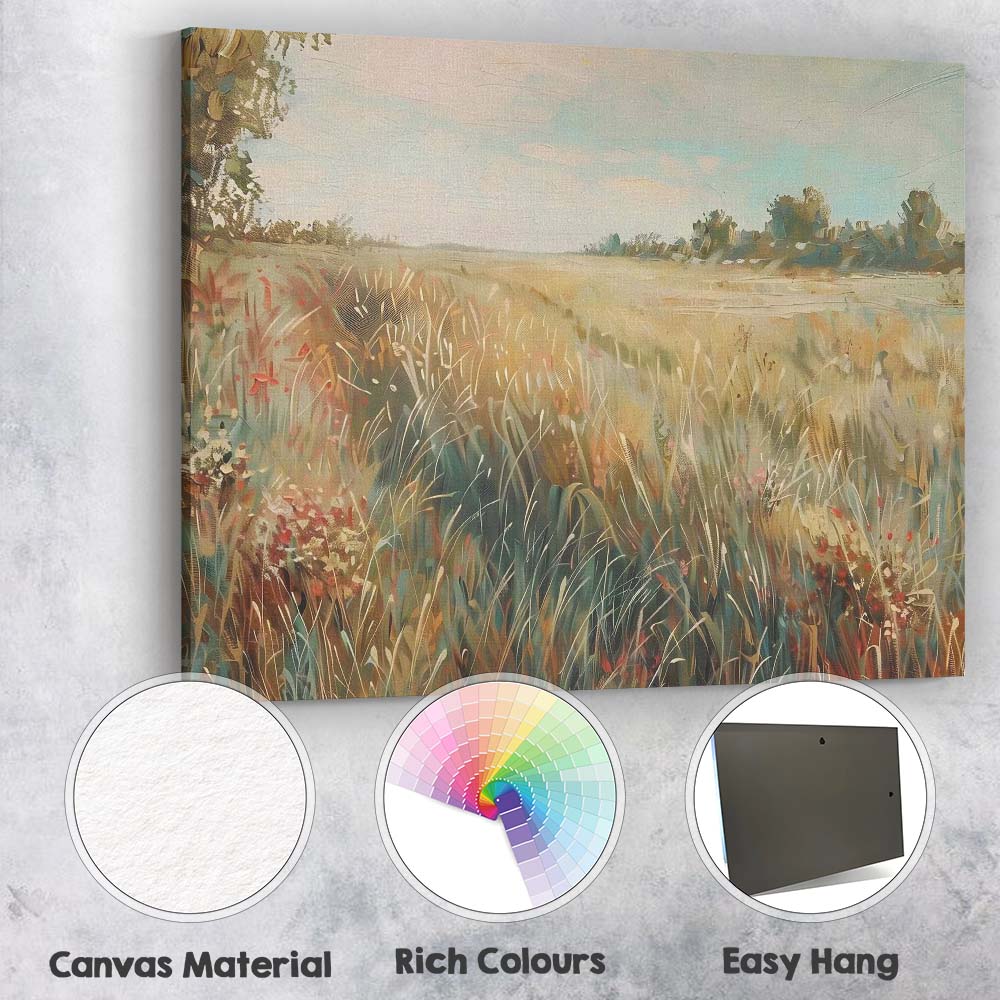 Abstract Autumn Meadow Wild Grass Countryside Landscape Canvas Wall Art Print Decor Picture Ready to Hang