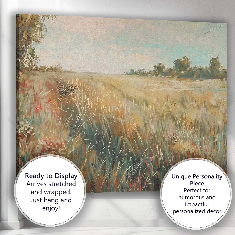 Abstract Autumn Meadow Wild Grass Countryside Landscape Canvas Wall Art Print Decor Picture Ready to Hang