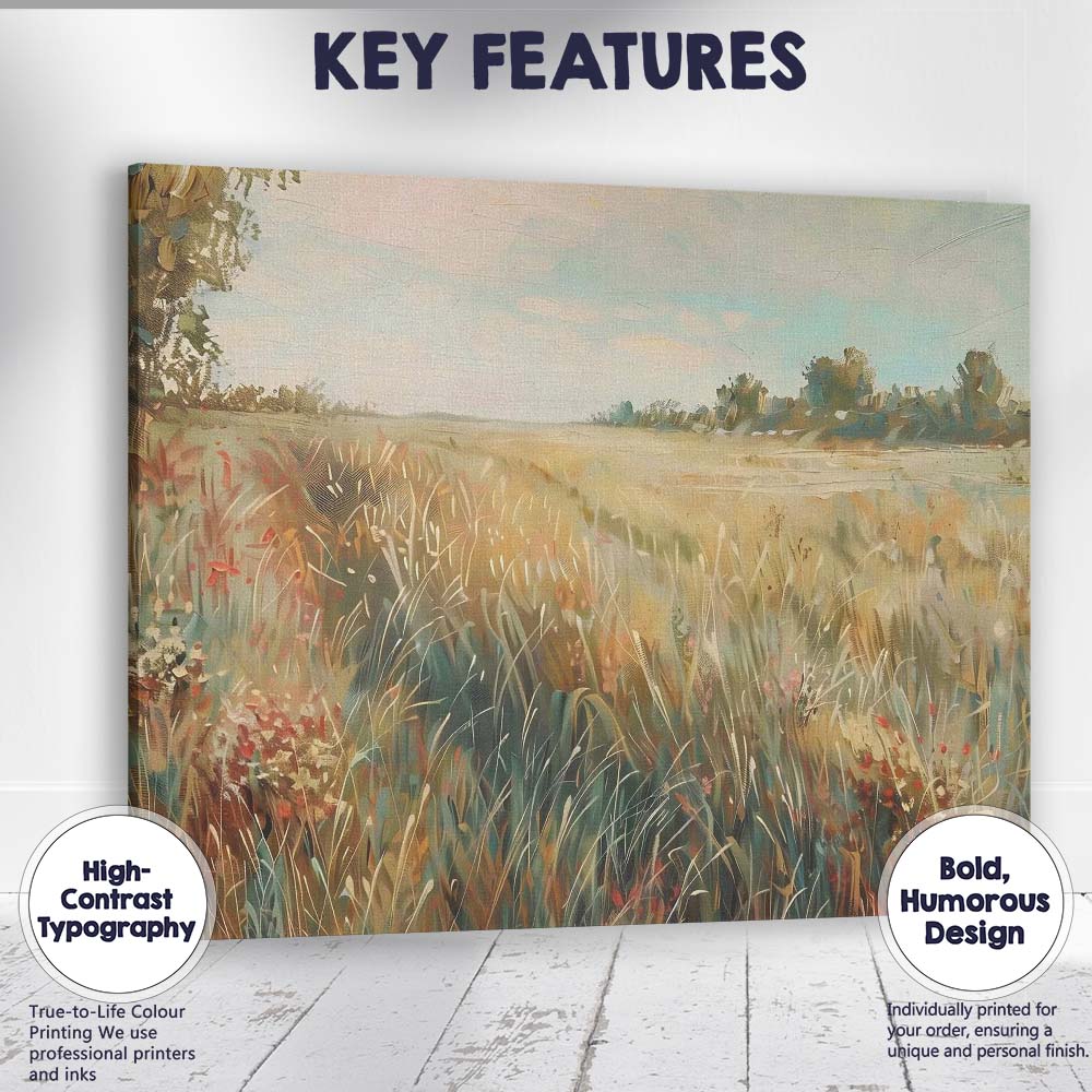 Abstract Autumn Meadow Wild Grass Countryside Landscape Canvas Wall Art Print Decor Picture Ready to Hang