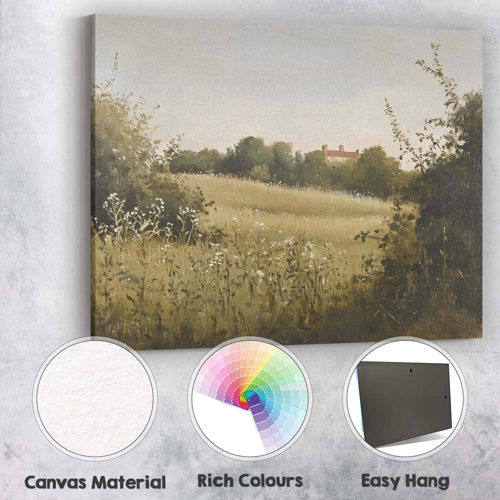 Soft Sepia Wildflower Meadow Rustic Countryside Landscape Canvas Wall Art Print Decor Picture Ready to Hang