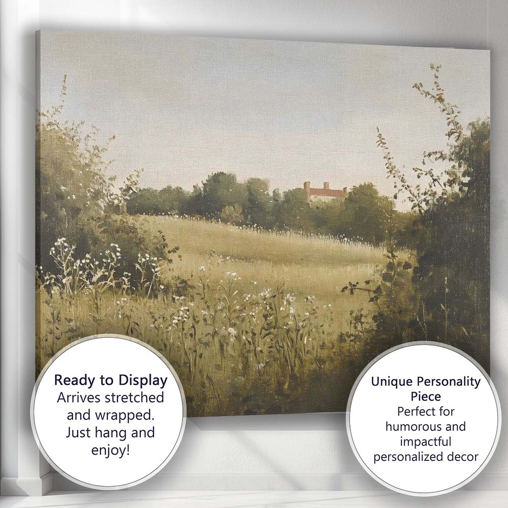 Soft Sepia Wildflower Meadow Rustic Countryside Landscape Canvas Wall Art Print Decor Picture Ready to Hang