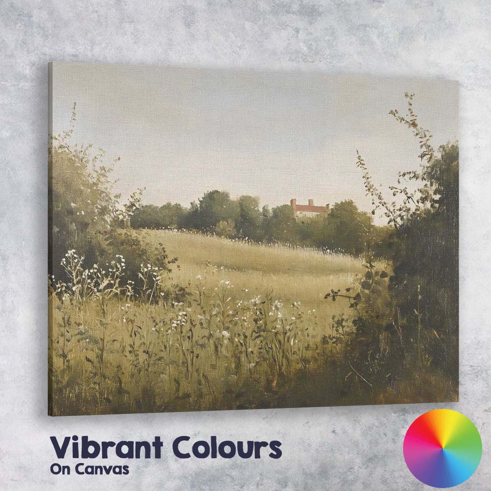 Soft Sepia Wildflower Meadow Rustic Countryside Landscape Canvas Wall Art Print Decor Picture Ready to Hang