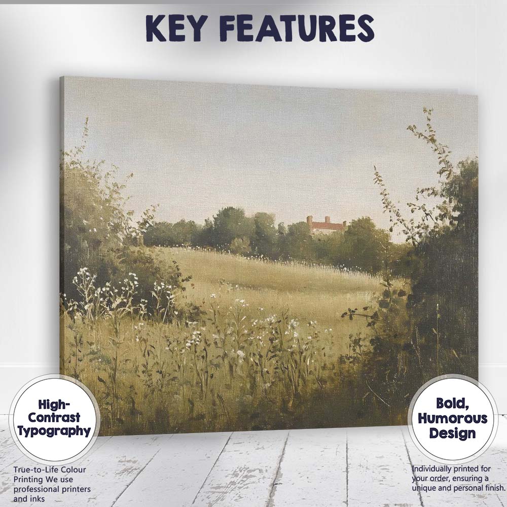 Soft Sepia Wildflower Meadow Rustic Countryside Landscape Canvas Wall Art Print Decor Picture Ready to Hang