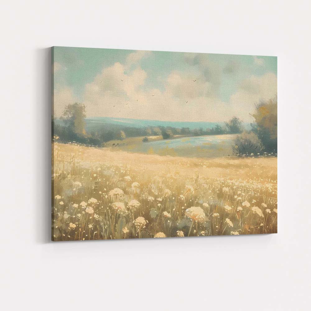 Dreamy Wildflower Meadow Rolling Hills Summer Landscape Canvas Wall Art Print Decor Picture Ready to Hang