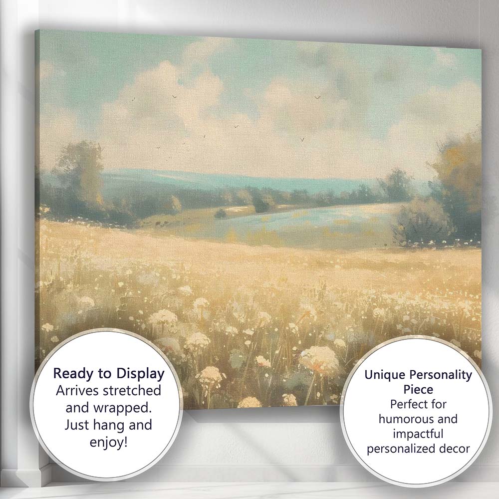 Dreamy Wildflower Meadow Rolling Hills Summer Landscape Canvas Wall Art Print Decor Picture Ready to Hang