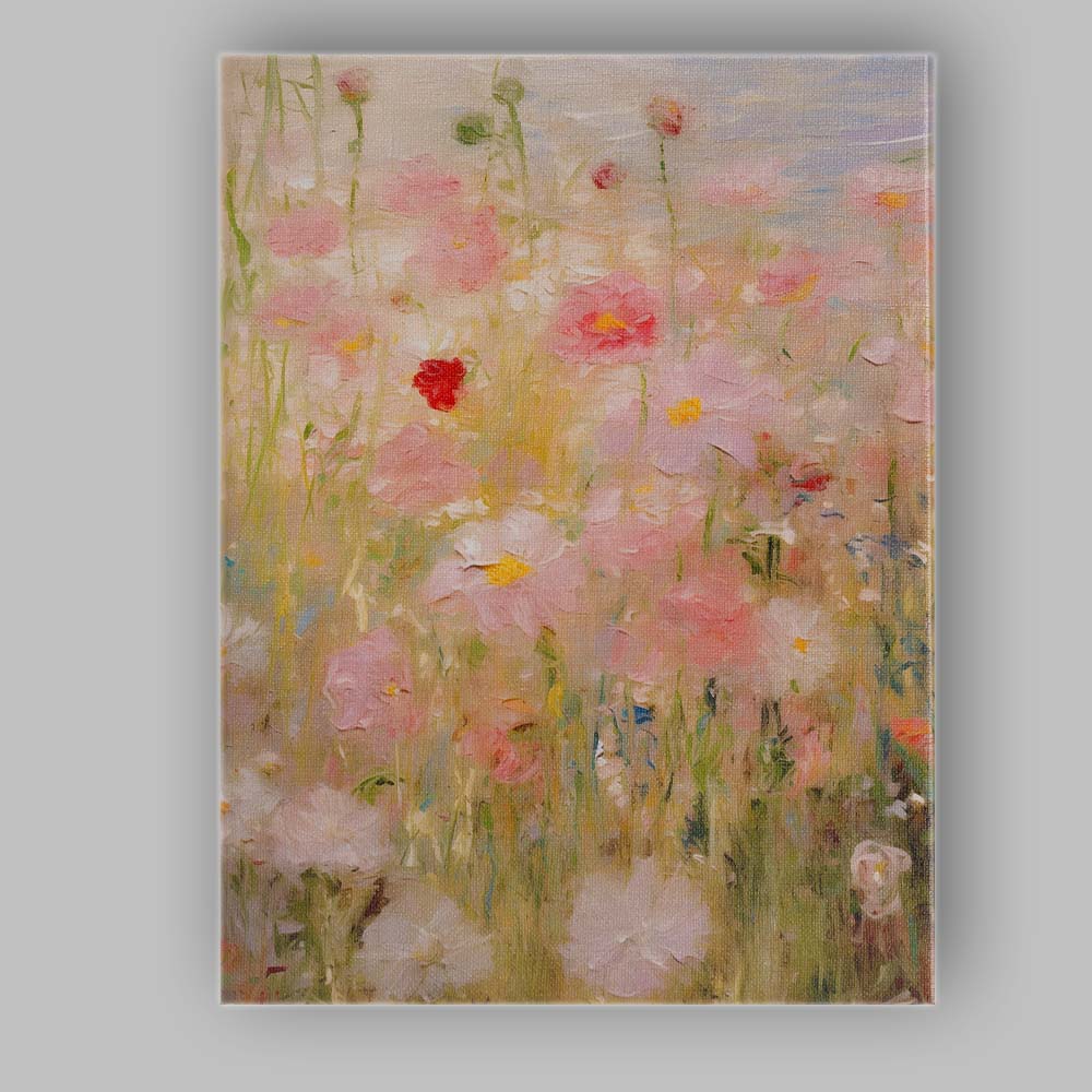 Soft Pink Wildflower Meadow Impressionist Floral Canvas Wall Art Print Decor Picture Ready to Hang