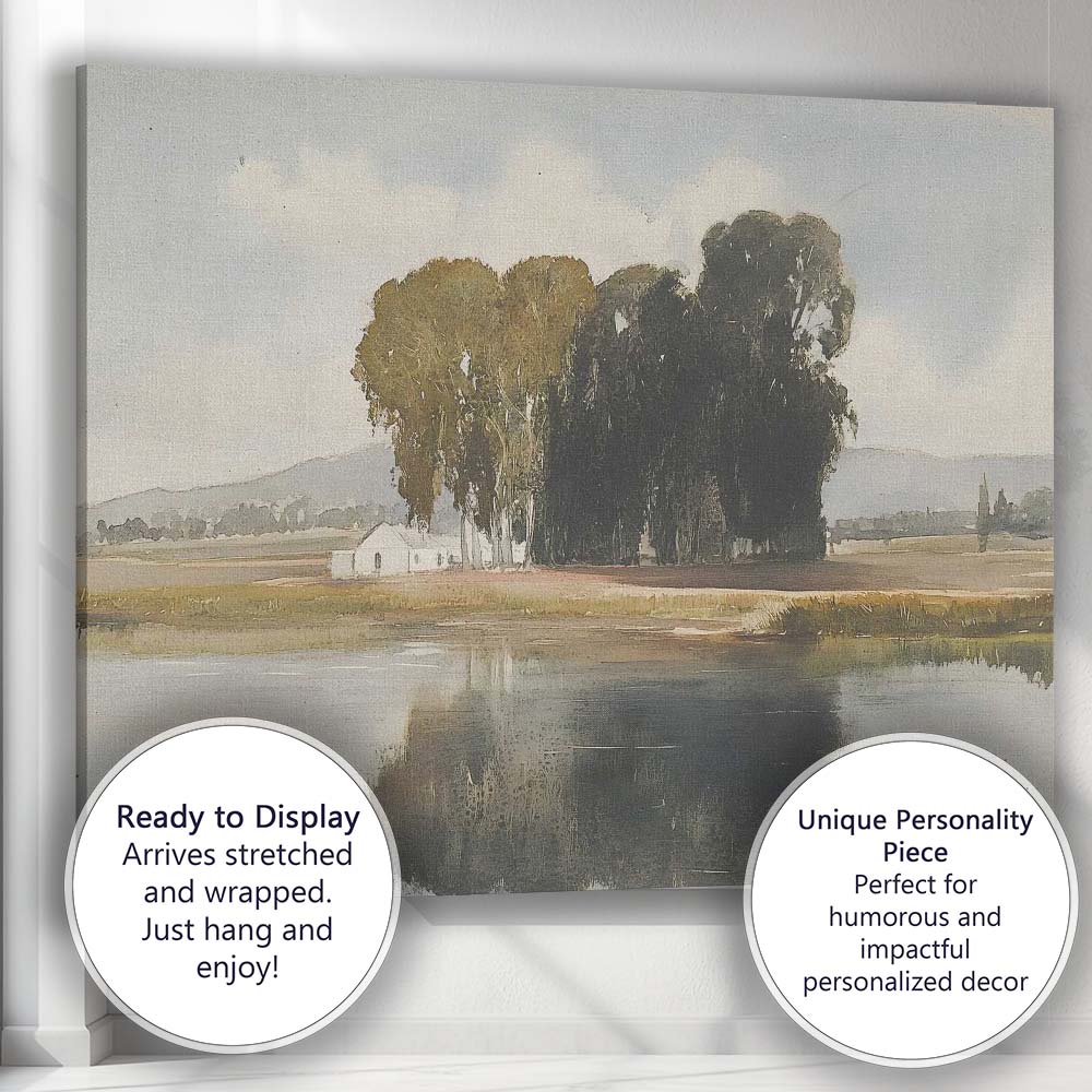 Serene Lakeside Trees Reflection Watercolour Landscape Canvas Wall Art Print Decor Picture Ready to Hang