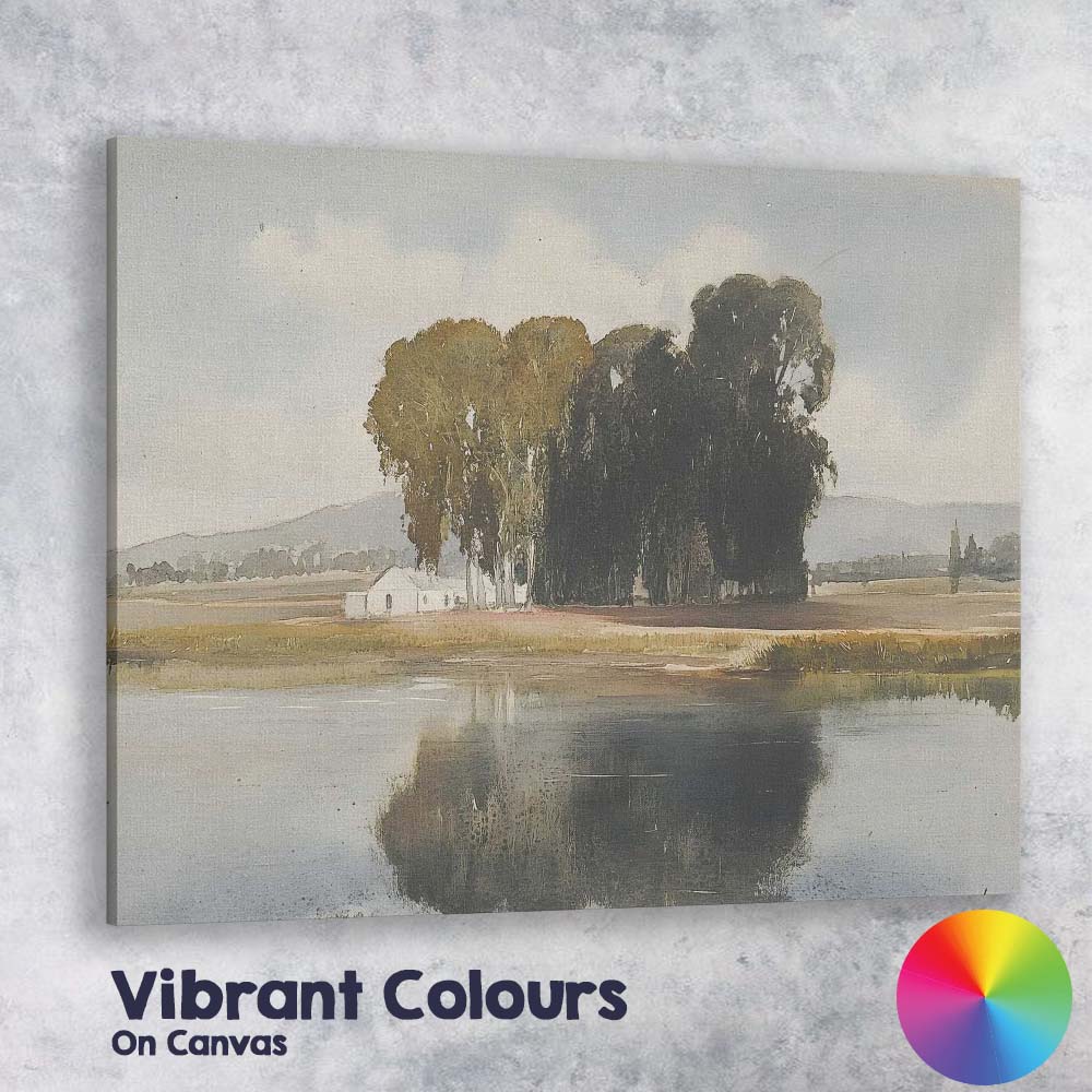 Serene Lakeside Trees Reflection Watercolour Landscape Canvas Wall Art Print Decor Picture Ready to Hang