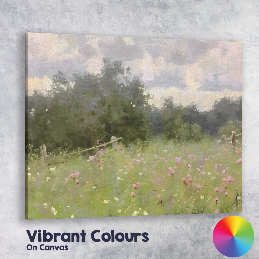 Impressionist Summer Meadow Pink Wildflowers Woodland Landscape Canvas Wall Art Print Decor Picture Ready to Hang