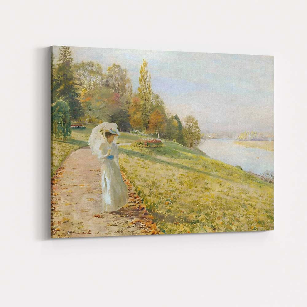 Impressionist Woman with Parasol Riverside Garden Landscape Canvas Wall Art Print Decor Picture Ready to Hang