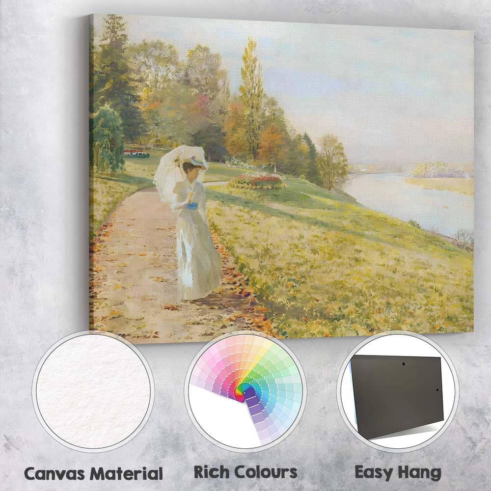 Impressionist Woman with Parasol Riverside Garden Landscape Canvas Wall Art Print Decor Picture Ready to Hang