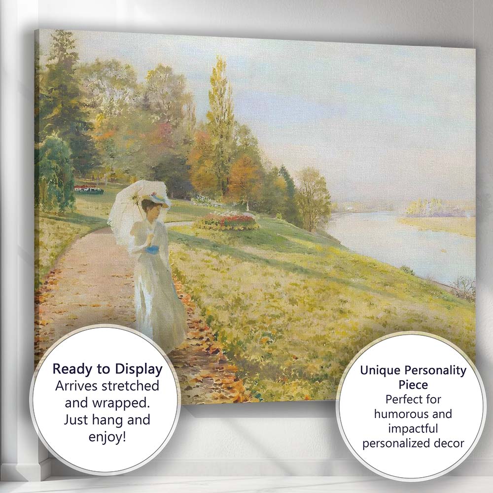Impressionist Woman with Parasol Riverside Garden Landscape Canvas Wall Art Print Decor Picture Ready to Hang