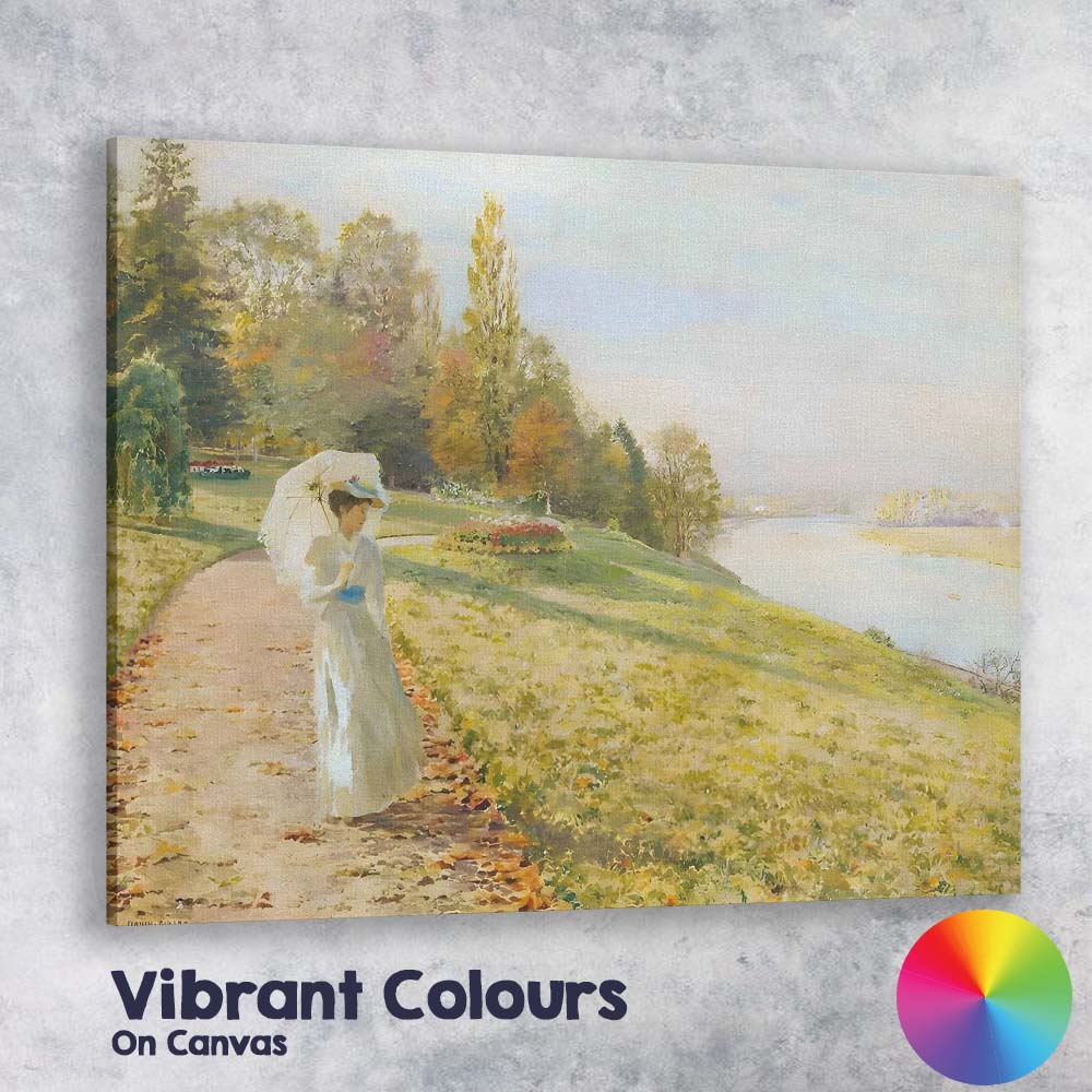 Impressionist Woman with Parasol Riverside Garden Landscape Canvas Wall Art Print Decor Picture Ready to Hang