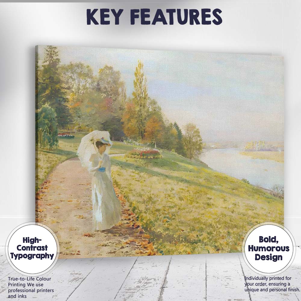 Impressionist Woman with Parasol Riverside Garden Landscape Canvas Wall Art Print Decor Picture Ready to Hang