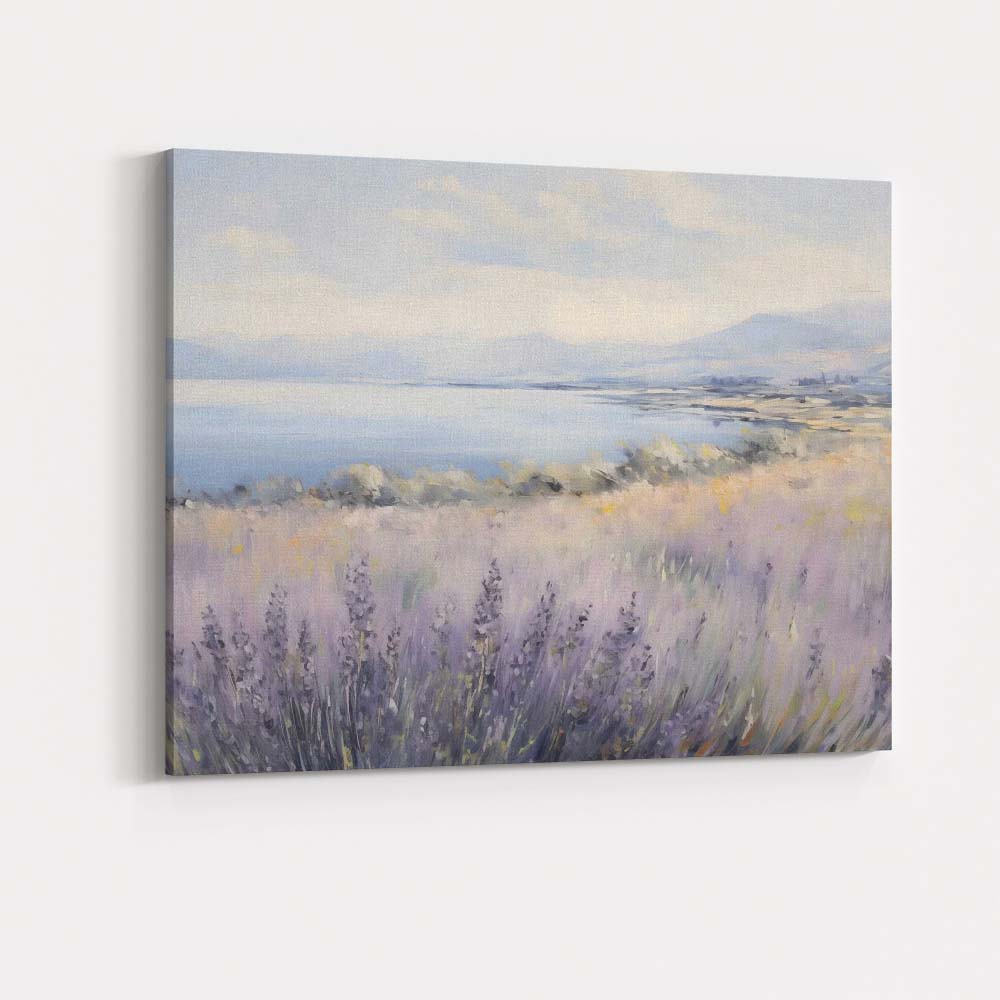 Soft Pastel Lavender Lakeside Floral Landscape Canvas Wall Art Print Decor Picture Ready to Hang