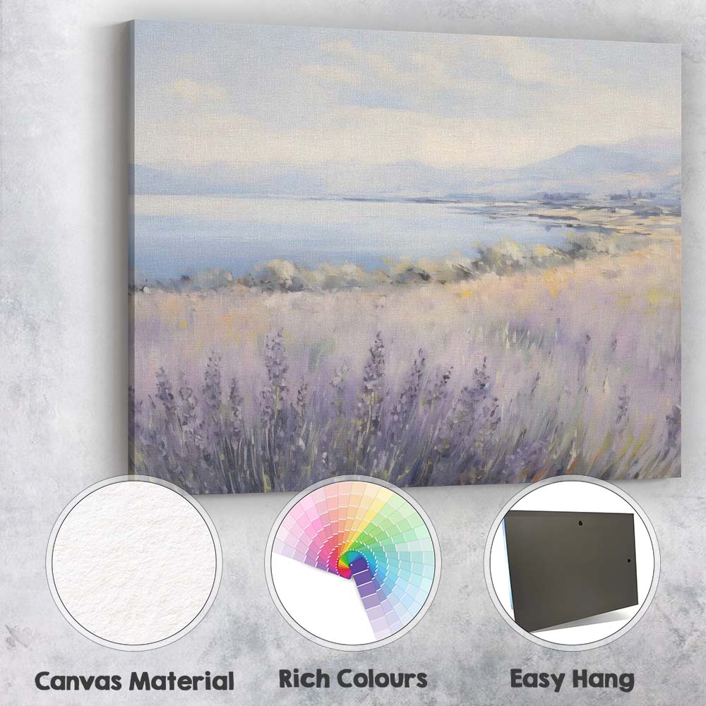 Soft Pastel Lavender Lakeside Floral Landscape Canvas Wall Art Print Decor Picture Ready to Hang