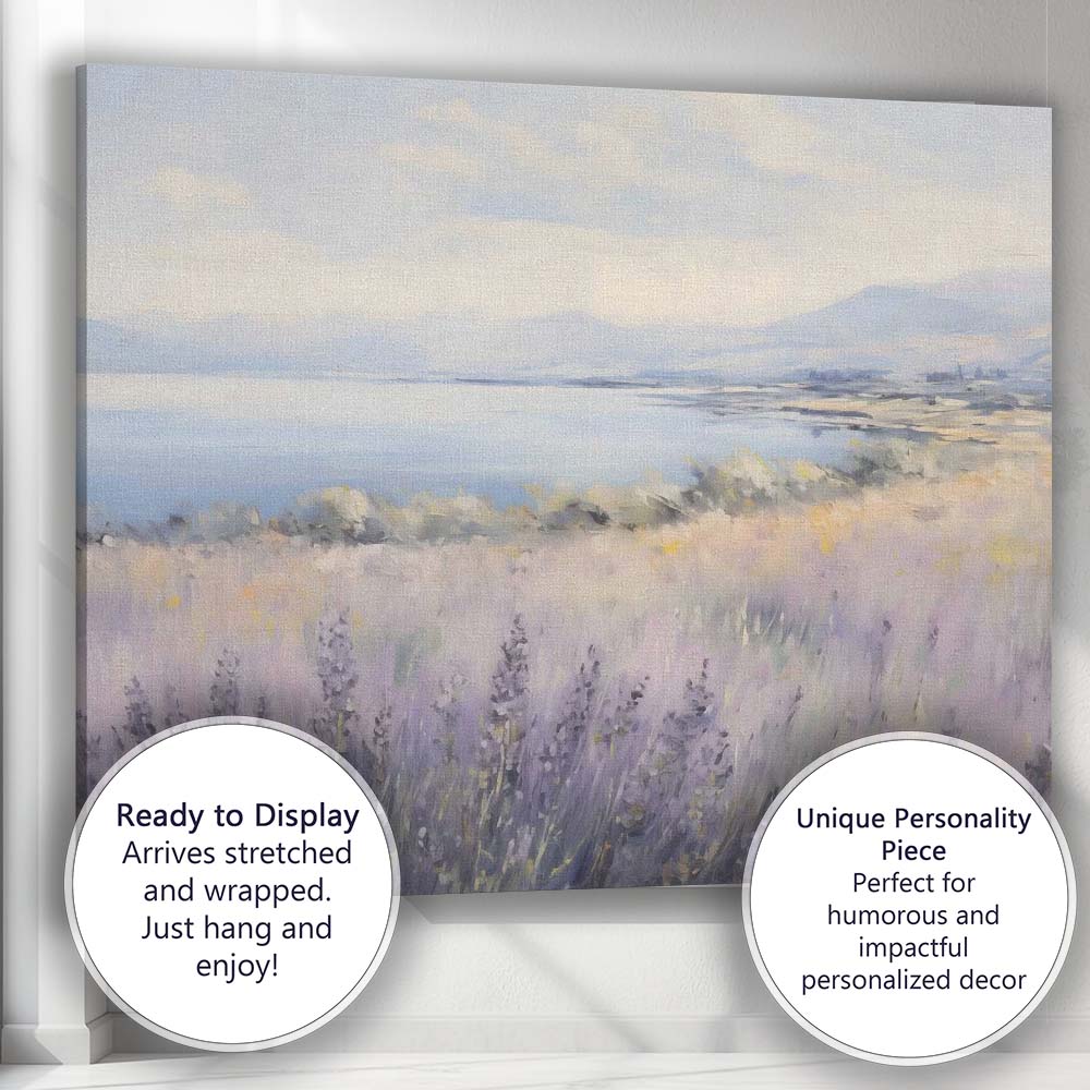 Soft Pastel Lavender Lakeside Floral Landscape Canvas Wall Art Print Decor Picture Ready to Hang